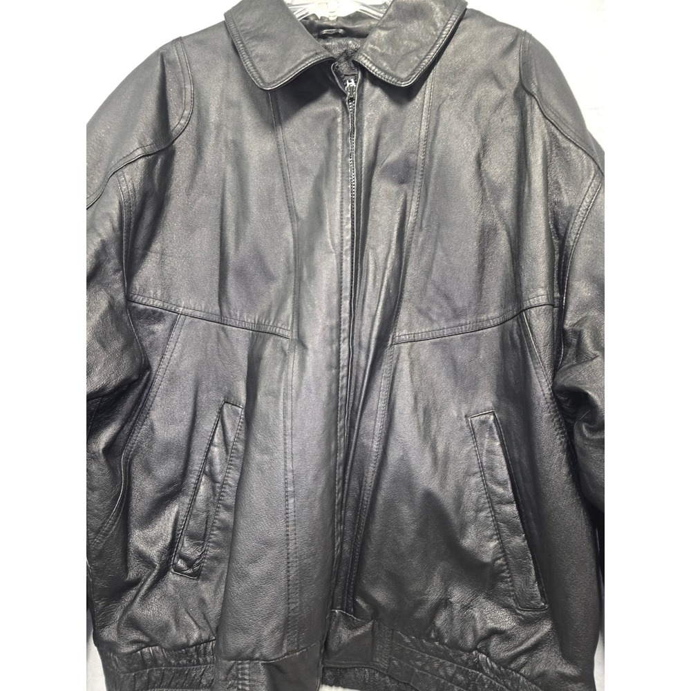 Vintage Towncraft Mens Black Leather Bomber Jacket XL Full Zip